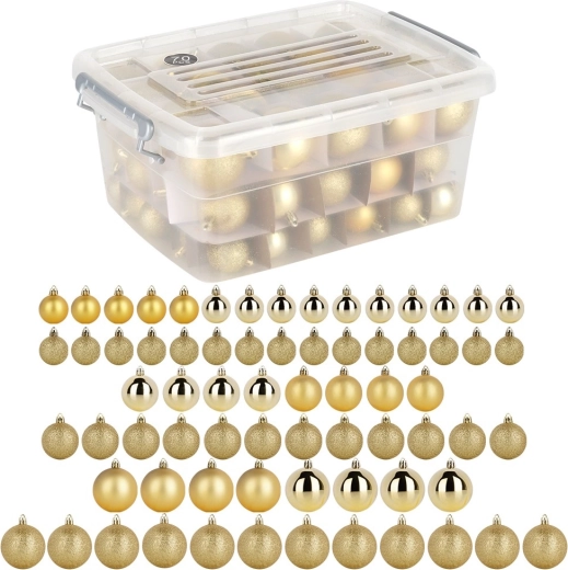 Boules de Noël dorées incassables en boîte 4 / 5 / 6 cm, 70 pcs