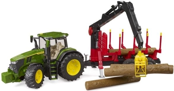 Tracteur Bruder John Deere 7R 350 avec remorque forestière et 4 grumes