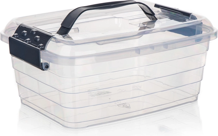Boîte de rangement VILARD 5 l avec couvercle, clips et poignée – transparente