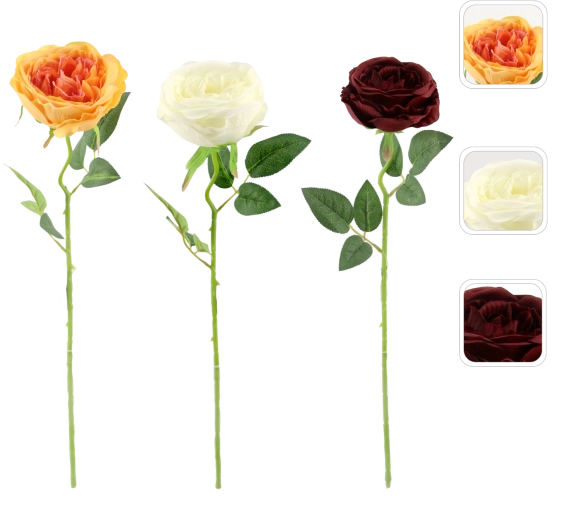 Branche de rose artificielle 45 cm, assortiment de couleurs (36 pcs)