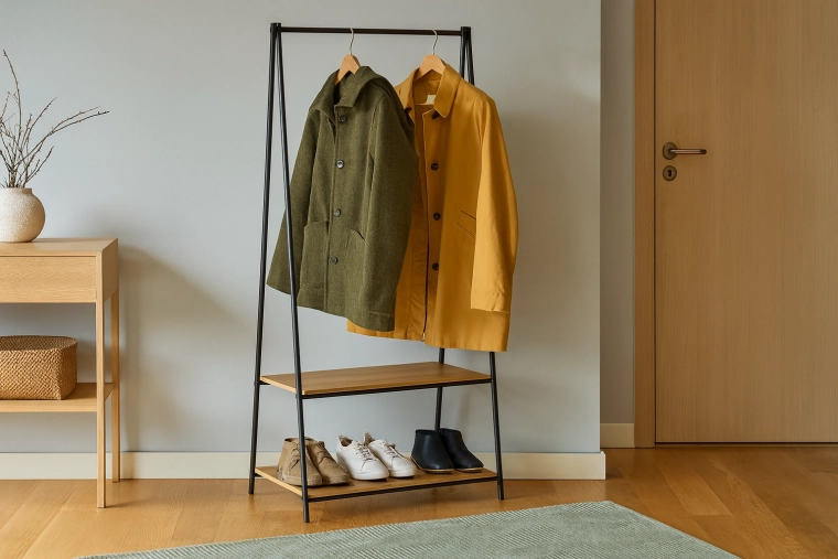 Organisation pratique : tringle + deux étagères