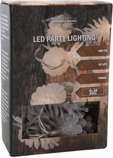 Guirlande lumineuse avec minuteur 10 LED pommes de pin 100 cm