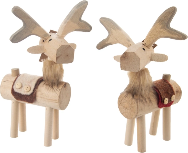 Décoration renne en bois et feutre beige 37 cm
