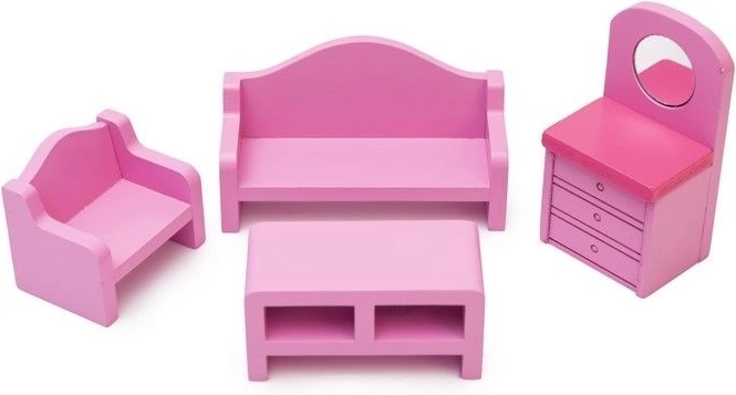 Meubles roses en bois pour maison de poupées