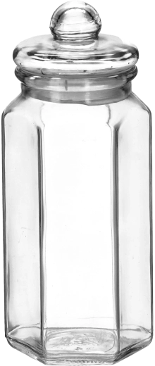 Bocal en verre hexagonal 1,2 l avec couvercle en verre
