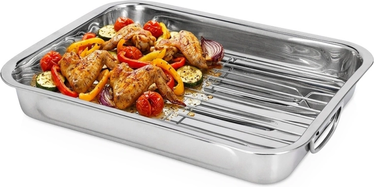 Plat à rôtir en acier inoxydable avec grille amovible 37 × 28 × 5,5 cm - 1 pièce