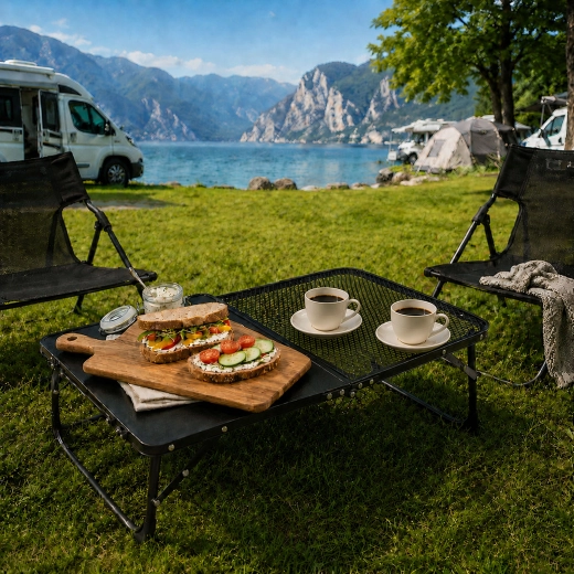 Table de camping légère avec plateau ajouré