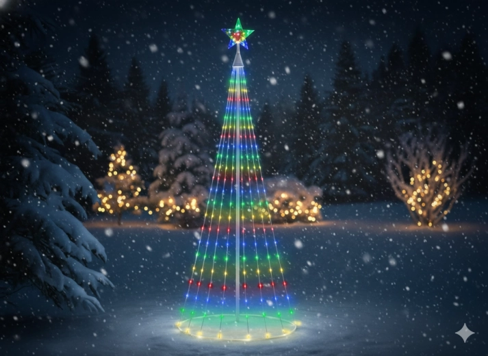 Sapin de Noël LED conique avec étoile 1,8 m, 320 LED, multicolore, intérieur/extérieur