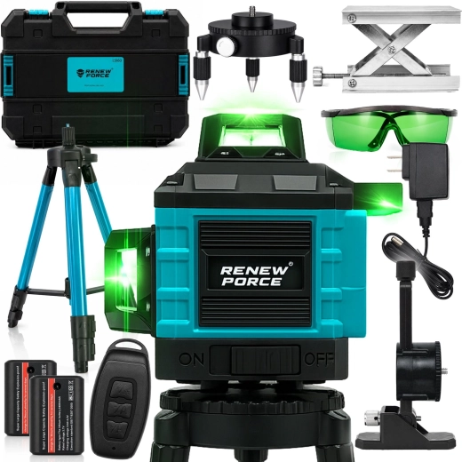 Niveau laser Renew Force 4D avec laser vert, trépied et mallette