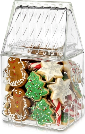 Bocal en verre pour biscuits en forme de petite maison 1,5 l