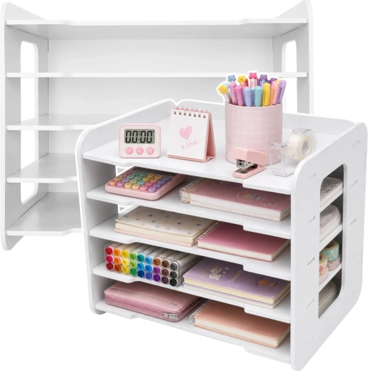 Organisateur de bureau blanc en bois pour documents A4 en MDF
