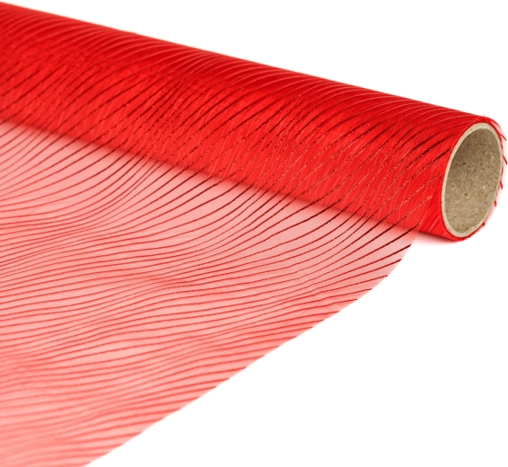 Chemin de table rouge rayé en organza 180 × 28 cm