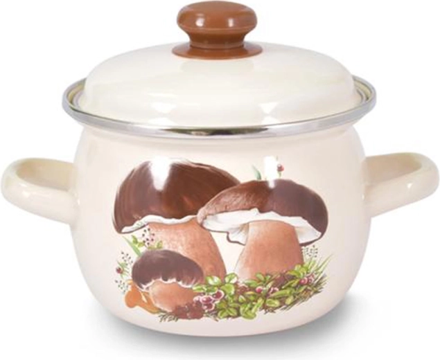 Marmite émaillée TORO 3,5 l avec couvercle et motif de champignons