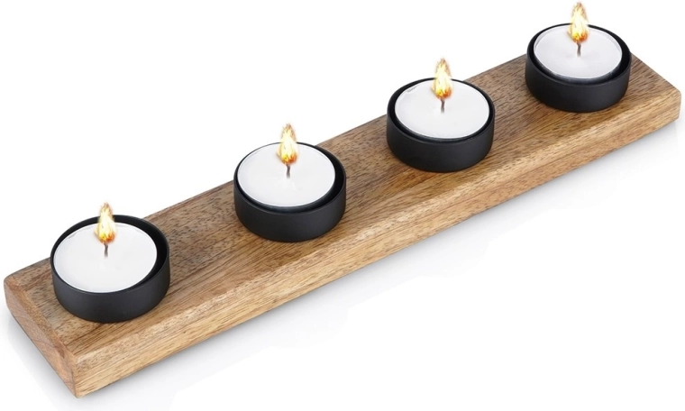 Bougeoir noir en bois pour 4 bougies chauffe-plat 30 × 6 × 4 cm