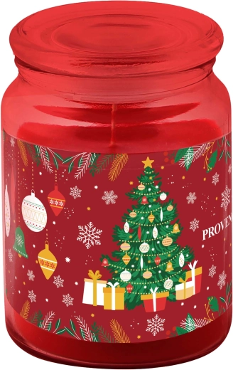 Bougie rouge brillante dans un verre avec couvercle 510 g