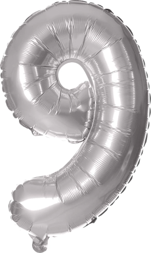 Ballon en feuille chiffre 9, 30 cm, argenté