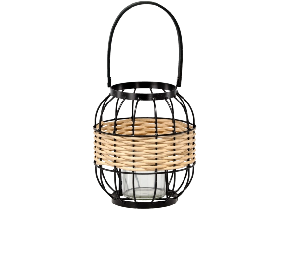 Lanterne décorative métal-bois avec insert en verre