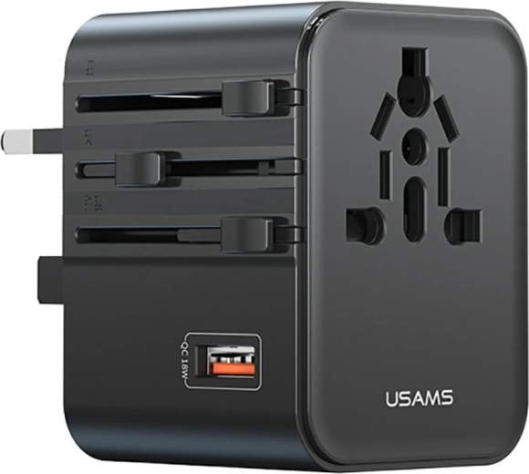 USAMS adaptateur de voyage et chargeur 25 W 4 en 1 (US/AU/EU/UK) noir