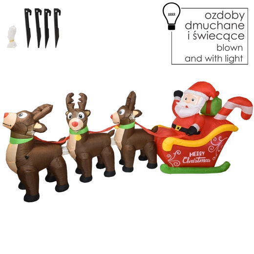 Père Noël gonflable sur un traîneau avec rennes et éclairage LED - 1 pièce