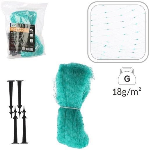 Filet de protection contre les oiseaux 8 × 14 m, vert, avec piquets