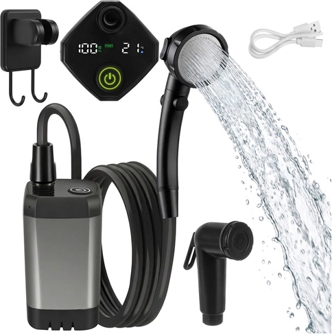 Douche portable sur batterie 6000 mAh TRIZAND avec pompe immergée et USB-C