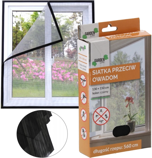 Moustiquaire noire 150 × 180 cm avec bande auto-agrippante