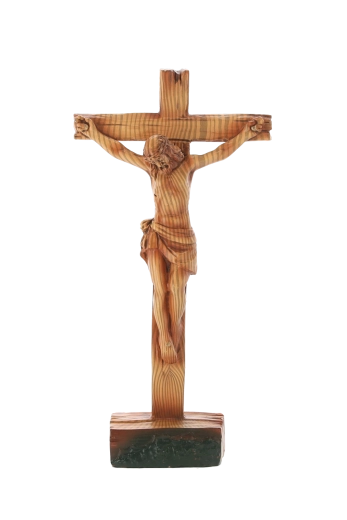 Croix sur pied avec figurine de Jésus en polyrésine