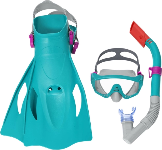 Set de plongée turquoise BESTWAY – masque, tuba et palmes réglables 41–46