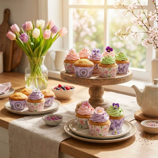 Ensemble de caissettes en papier pour muffins, motifs printaniers, 100 pièces