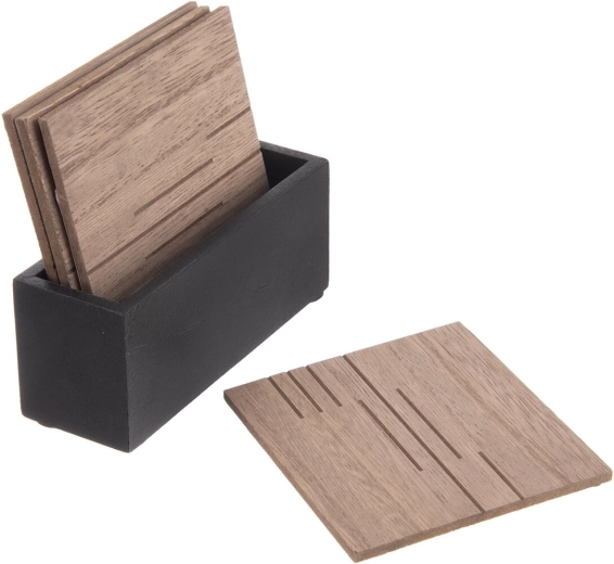Sous-verres en bois avec support Line (4 pièces, 10 × 10 cm)