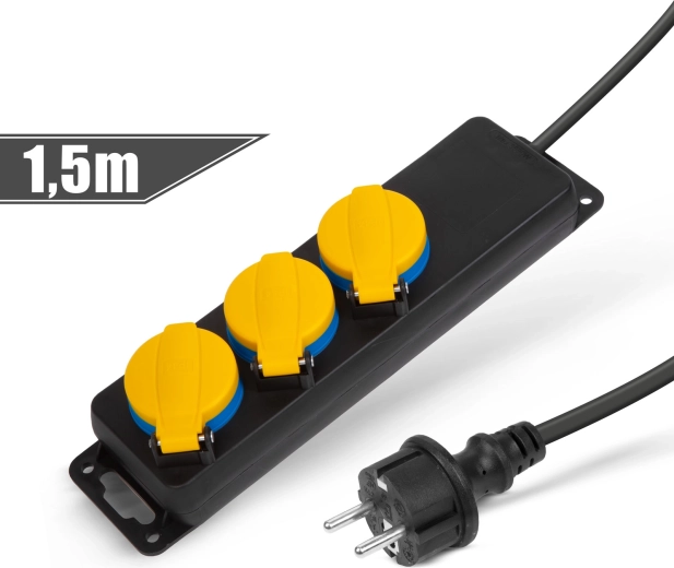 Rallonge électrique extérieure avec couvercle, 1,5 m, 3 prises 230 V, IP44