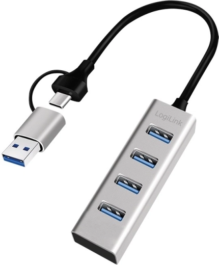 Hub USB 3.0 avec 4 ports USB‑A, 5 Gbit/s avec adaptateur USB‑C/USB‑A