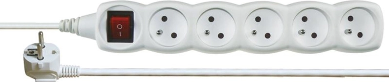 Rallonge électrique avec interrupteur, 5 prises, 3 m, blanche