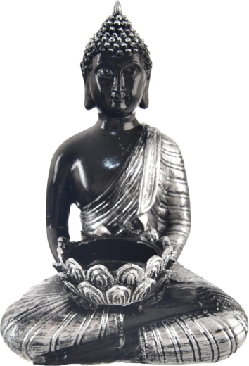 Bougeoir en céramique Bouddha pour bougie chauffe-plat argenté/noir