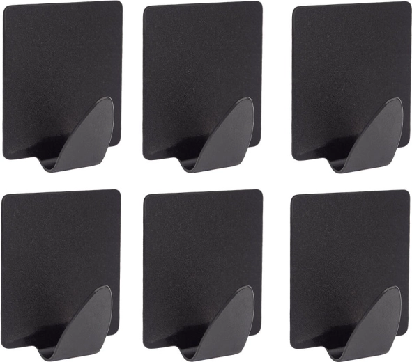 Crochet adhésif en acier, rectangulaire, noir (6 pcs)
