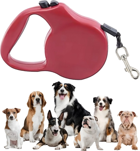Laisse automatique à enroulement pour chiens et chats 5 m avec blocage – rose