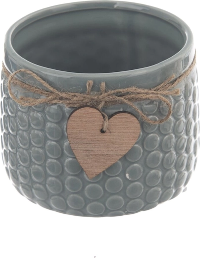 Pot de fleurs en céramique et bois vert-gris 10 × 10 cm