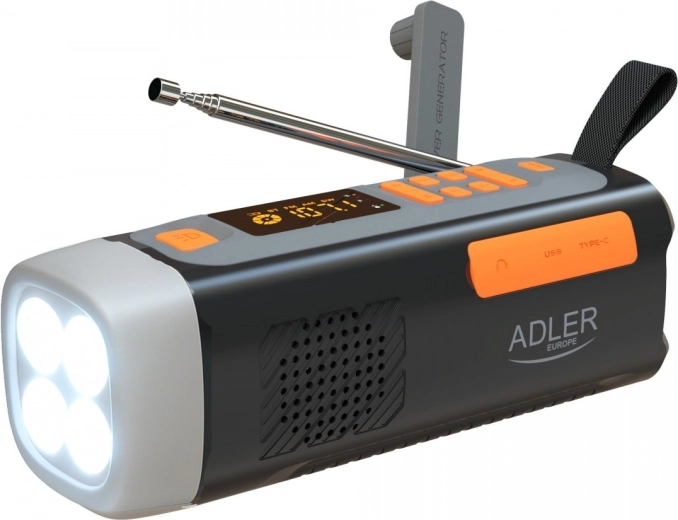 Radio d’urgence avec panneau solaire et dynamo ADLER AD 1920, Bluetooth et powerbank 4500 mAh