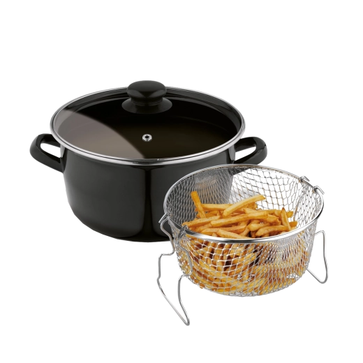 Marmite émaillée Tadar pour frites avec panier et couvercle 22 cm