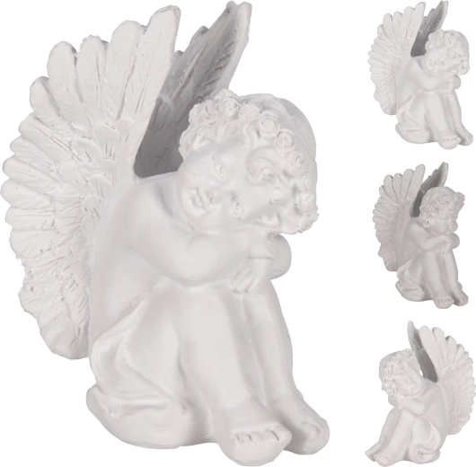 Décoration ange assis blanc 10 cm - 1 pièce