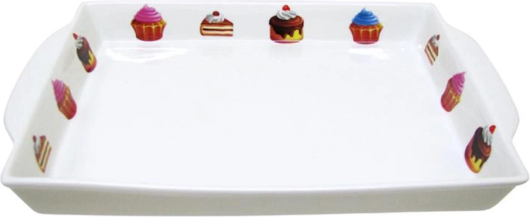 Plateau rectangulaire en céramique avec motif de petits gâteaux 27,2 × 28 × 3,3 cm
