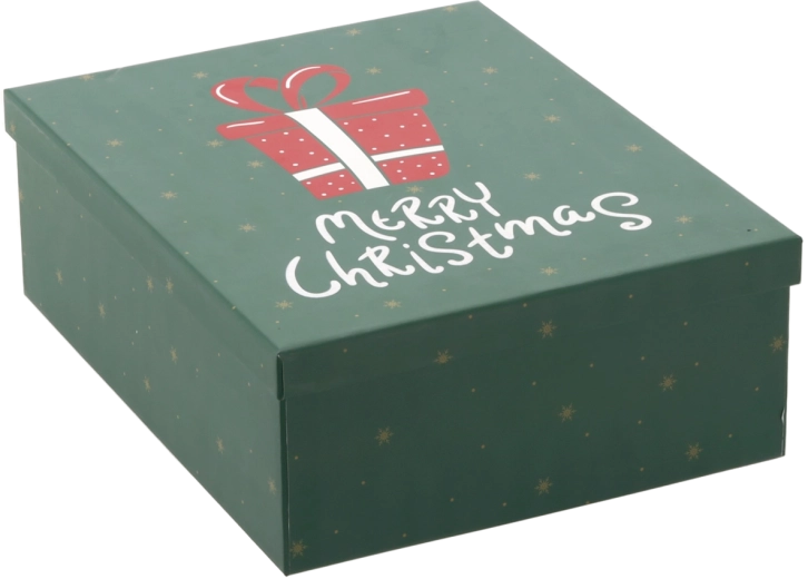 Boîte cadeau de Noël verte avec l’inscription « Merry Christmas » 27 × 21 × 8,5 cm - 1 pièce