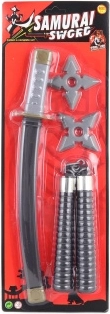 Set de combat ninja pour enfants – sabre de samouraï, étoiles et nunchaku