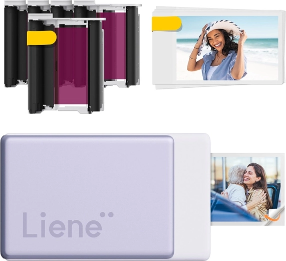 Imprimante photo portable Liene Pearl N200 Pro 2 × 3" avec papier autocollant, violette (kit de démarrage)