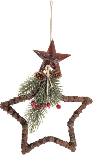 Décoration suspendue en forme d’étoile avec motif pin, marron