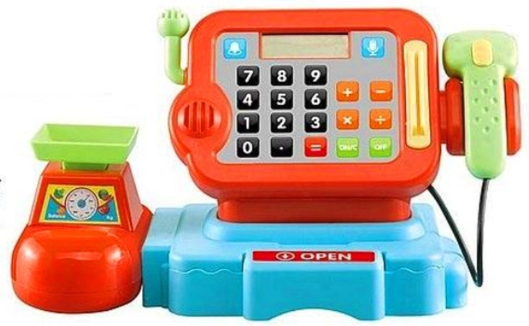 Caisse enregistreuse pour enfants avec lecteur, microphone, calculatrice et balance - 1 pièce