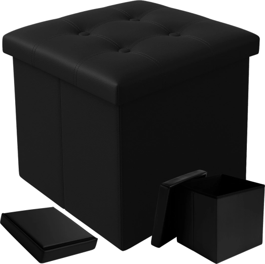 Pouf pliable avec coffre de rangement en similicuir Ruhhy, noir - 1 pièce