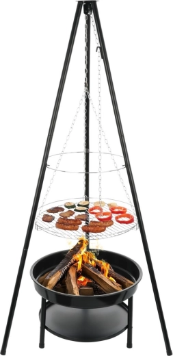 Trépied stable et grande surface de cuisson