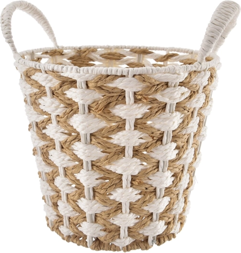 Grand panier de rangement en osier beige et blanc 32 × 32 × 28 cm