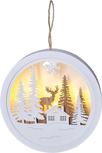 Décoration LED suspendue Solight forêt et cerf, blanc / bois naturel - 1 pièce